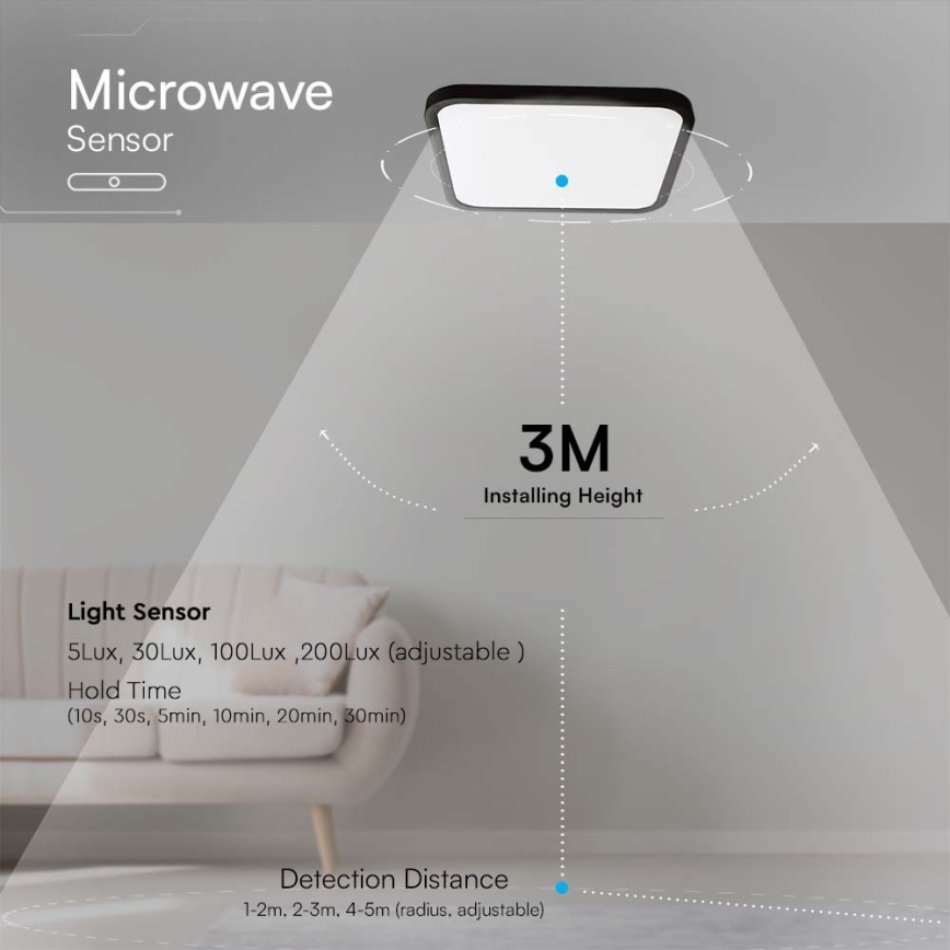 LED Bathroom ceiling light with sensor LED/18W/230V 4000K IP44 black + remote control