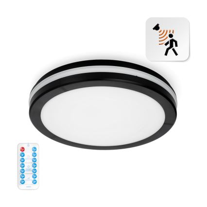 LED Bathroom ceiling light with sensor LED/18W/230V 3000/4000/6500K IP65 d. 30 cm black + remote control