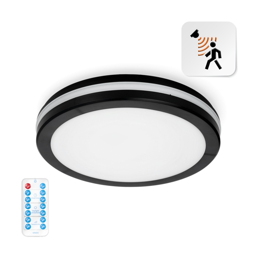 LED Bathroom ceiling light with sensor LED/18W/230V 3000/4000/6500K IP65 d. 30 cm black + remote control