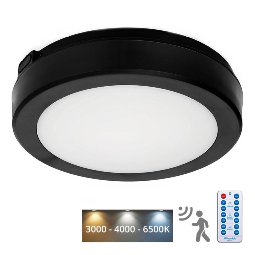 LED Bathroom ceiling light with sensor NAIROS LED/12W/230V IP65 3000/4000/6500K d. 20 cm black + remote control