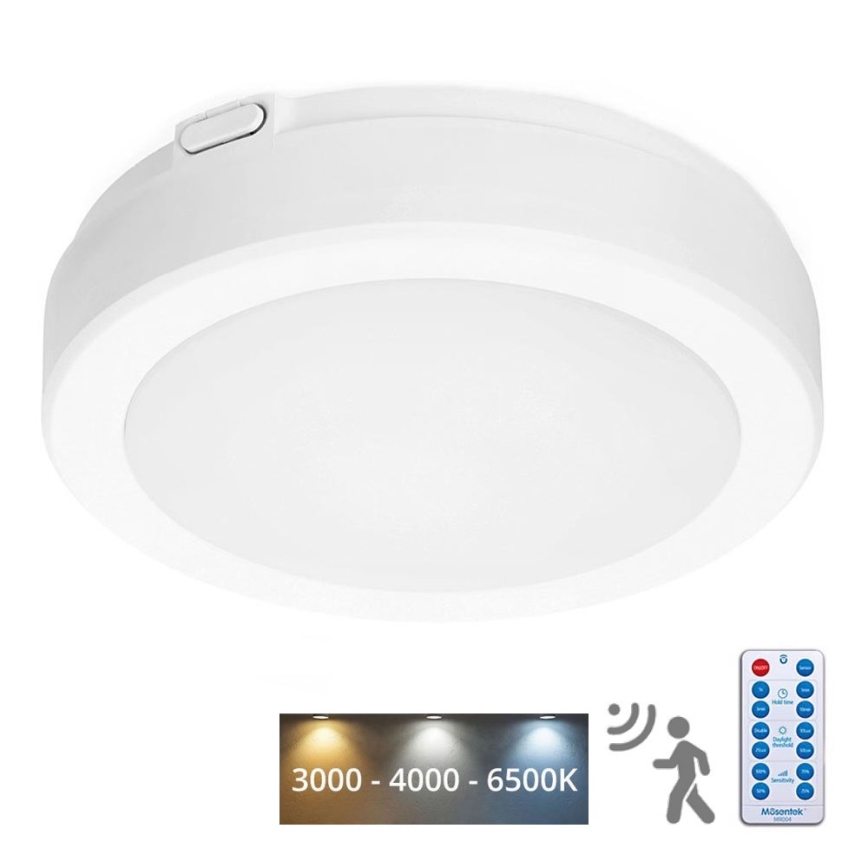 LED Bathroom ceiling light with sensor NAIROS LED/12W/230V IP65 3000/4000/6500K d. 20 cm white + remote control