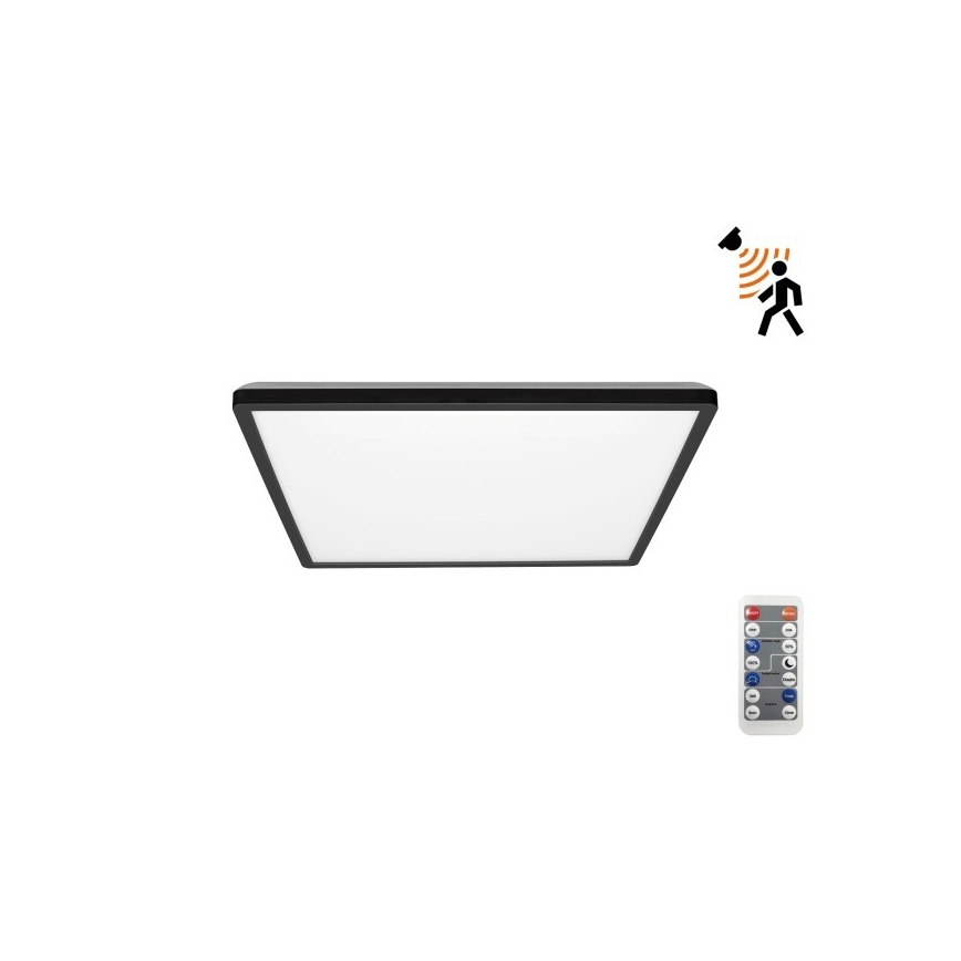 LED Bathroom light with motion and dusk sensor NIVERA LED/12W/230V IP54 3000/4000/6000K 22,5x22,5 cm black + remote control