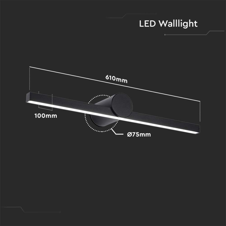 LED Bathroom Mirror Light 10W / 230V / 4000K / IP65 / Black