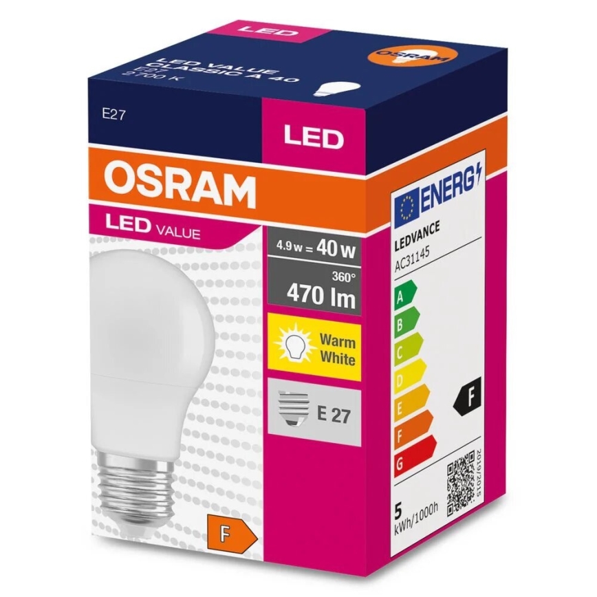 LED Bulb A40 E27/4,9W/230V 2700K - Osram