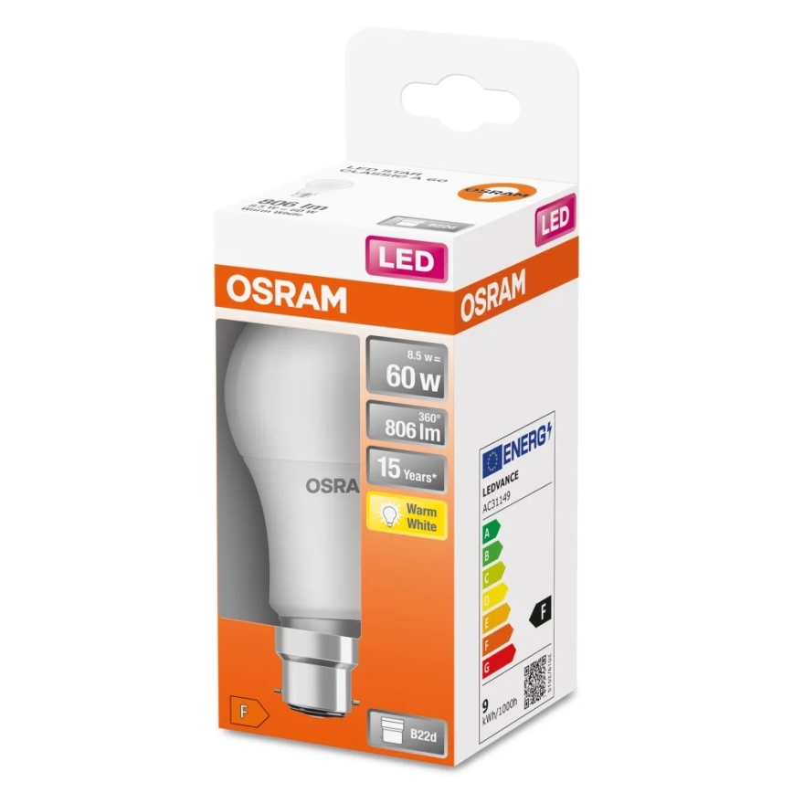 LED Bulb A60 B22d/8,5W/230V 2700K - Osram