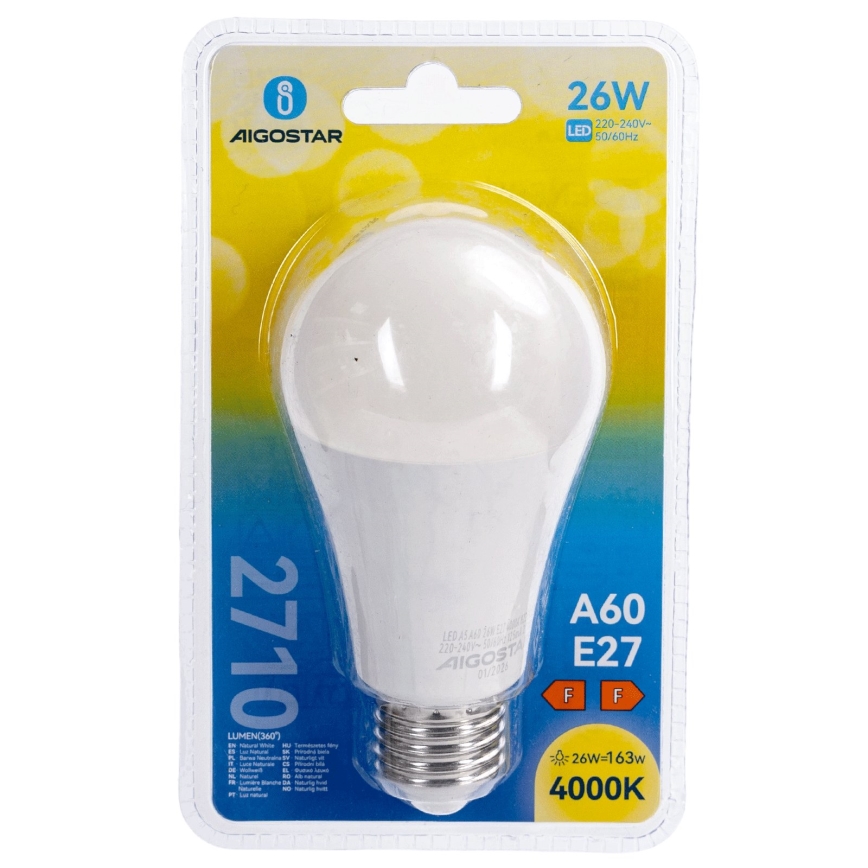 LED Bulb A60 E27/26W/230V 4000K - Aigostar