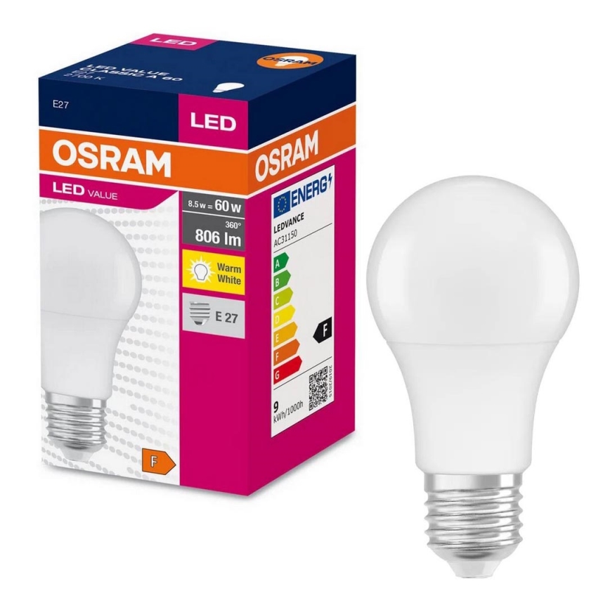 LED Bulb A60 E27/8,5W/230V 2700K - Osram
