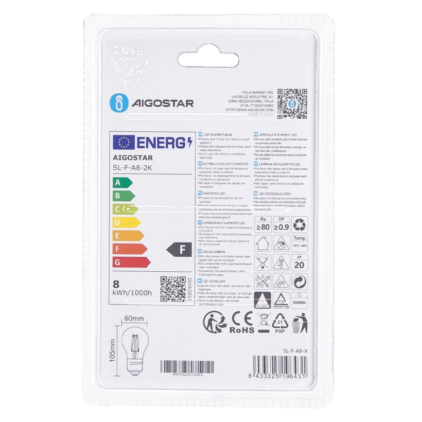 LED Bulb A60 E27/8W/230V 2200K - Aigostar
