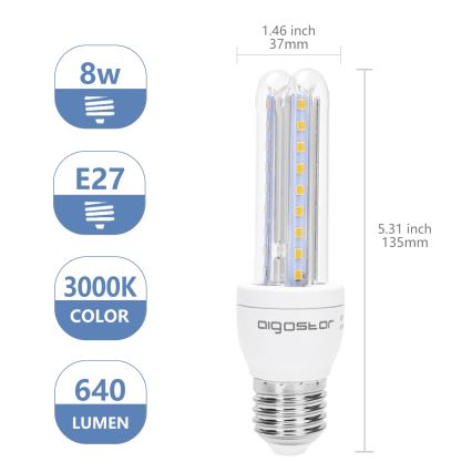 LED Bulb B5 E27/8W/230V 3000K - Aigostar