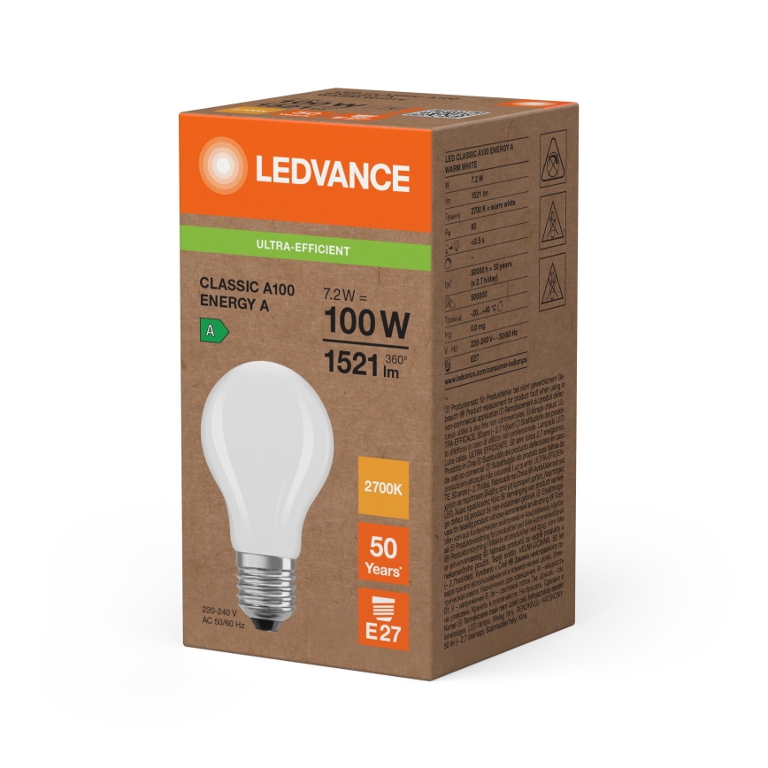 LED Bulb CLASSIC FILAMENT A60 E27/7.2W/230V 2700K - Ledvance