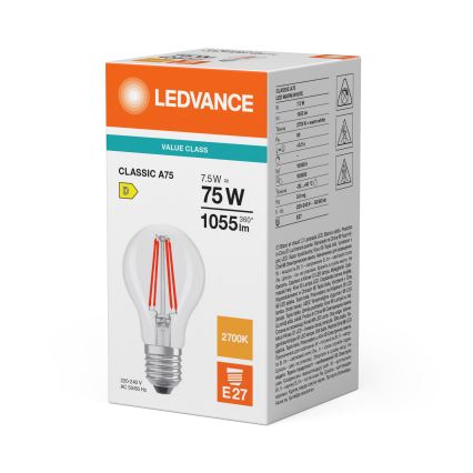 LED Bulb CLASSIC FILAMENT A60 E27/7,5W/230V 2700K - Ledvance