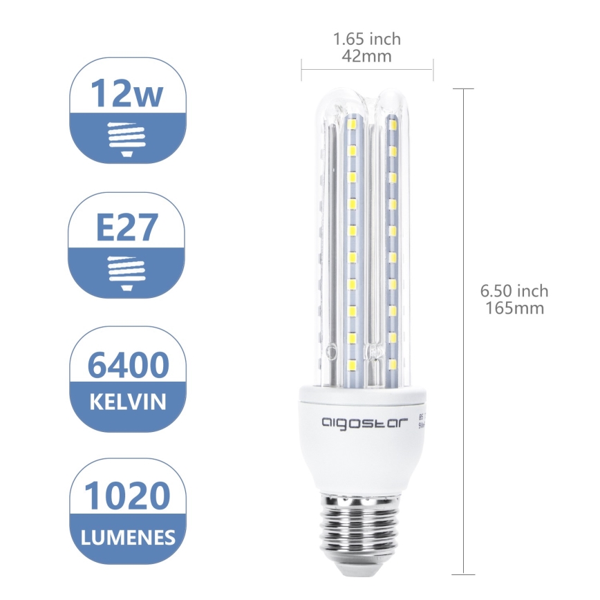 LED Bulb E27/12W/230V 6500K - Aigostar