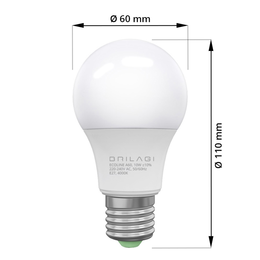 LED Bulb ECOLINE A60 E27/10W/230V 4,000K - Brilagi