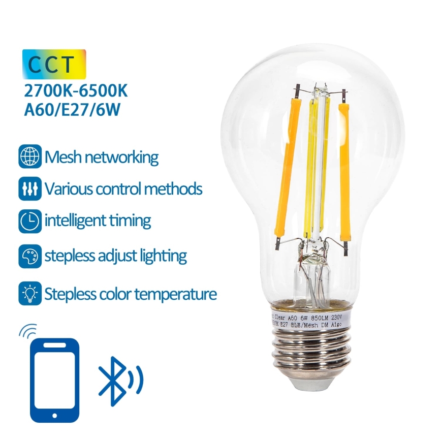 LED Dimmable bulb FILAMENT MESH Smart A60 E27/6W/230V 2700-6500K - Aigostar