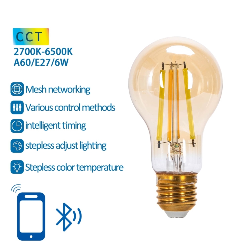 LED Dimmable bulb FILAMENT MESH Smart A60 E27/6W/230V 2700-6500K - Aigostar