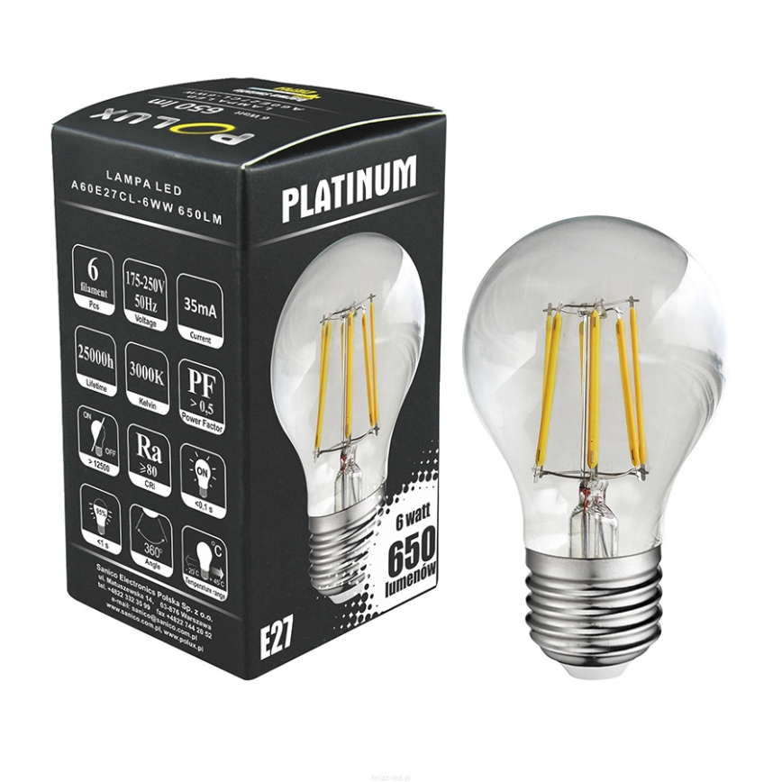 LED Bulb FILAMENT A60 E27/6W/230V 3000K