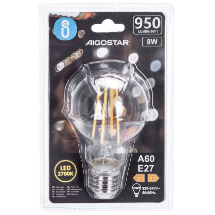 LED Bulb FILAMENT A60 E27/8W/230V 2700K - Aigostar