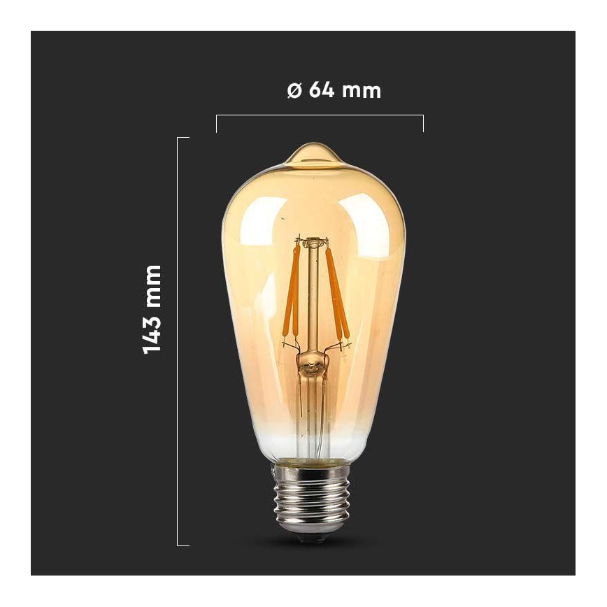 LED Bulb FILAMENT AMBER ST64 E27/8W/230V 2200K