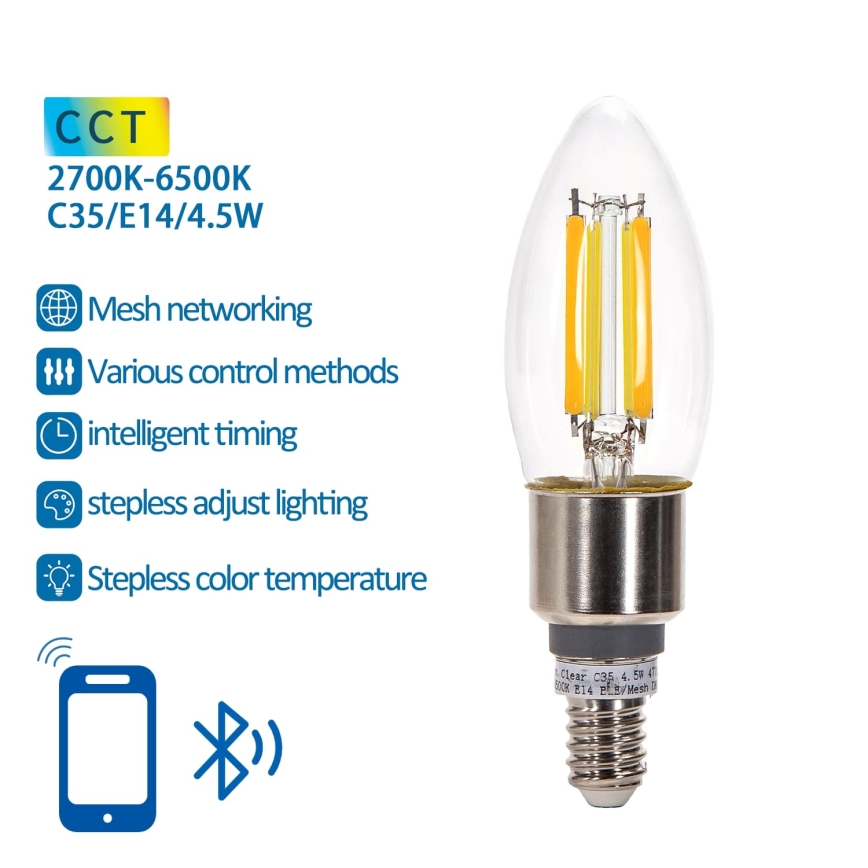 LED Dimmable bulb FILAMENT MESH Smart C35 E14/4,5W/230V 2700-6500K - Aigostar