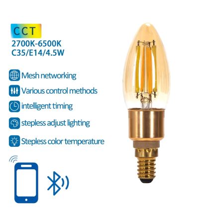 LED Dimmable bulb FILAMENT MESH Smart C35 E14/4,5W/230V 2700-6500K - Aigostar