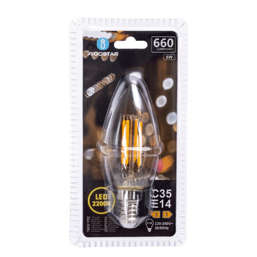 LED Bulb FILAMENT C35 E14/6W/230V 2200K - Aigostar