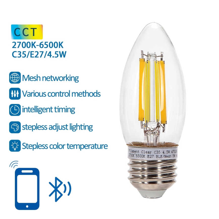 LED Dimmable bulb FILAMENT MESH Smart C35 E27/4,5W/230V 2700-6500K - Aigostar
