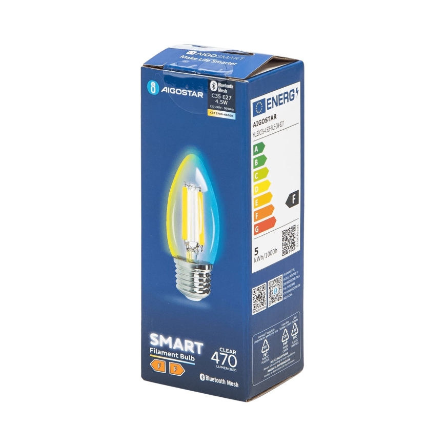 LED Dimmable bulb FILAMENT MESH Smart C35 E27/4,5W/230V 2700-6500K - Aigostar