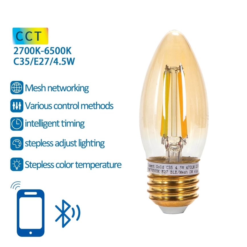 LED Dimmable bulb FILAMENT MESH Smart C35 E27/4,5W/230V 2700-6500K - Aigostar