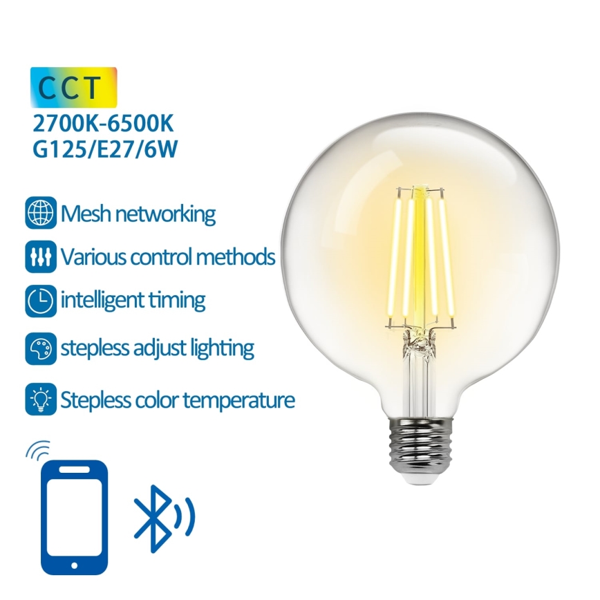 LED Dimmable bulb FILAMENT MESH Smart G125 E27/6W/230V 2700-6500K - Aigostar
