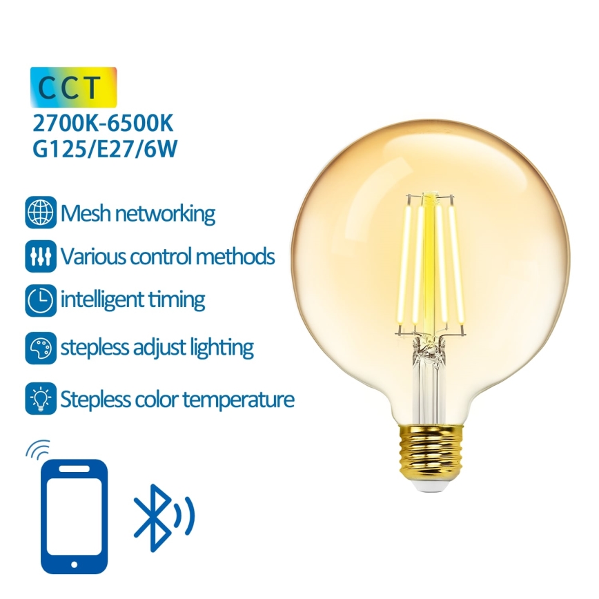 LED Dimmable bulb FILAMENT MESH Smart G125 E27/6W/230V 2700-6500K - Aigostar