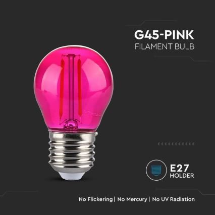 LED Bulb FILAMENT G45 E27/2W/230V pink