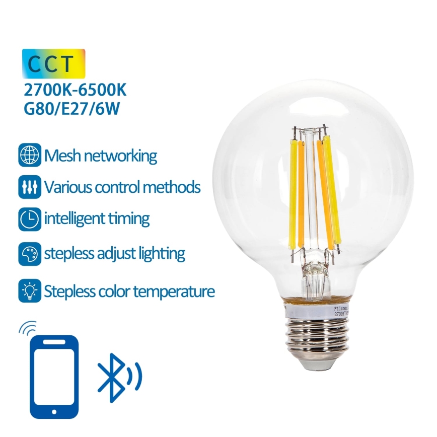 LED Dimmable bulb FILAMENT MESH Smart G80 E27/6W/230V 2700-6500K - Aigostar