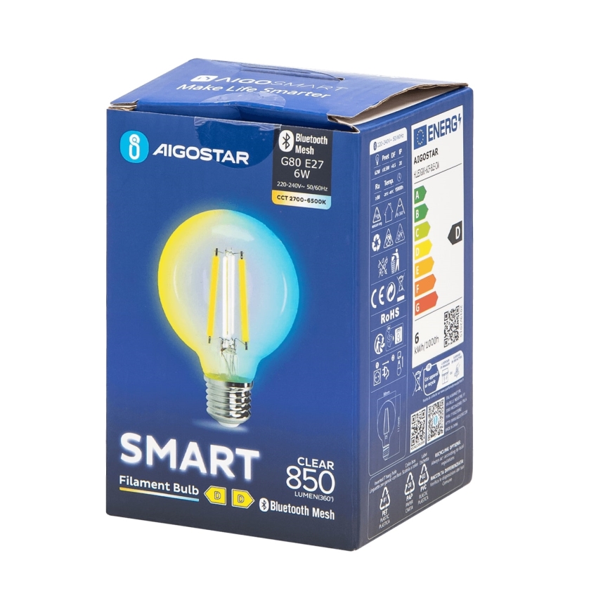 LED Dimmable bulb FILAMENT MESH Smart G80 E27/6W/230V 2700-6500K - Aigostar