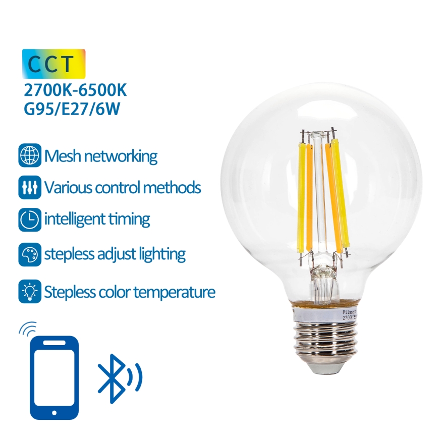 LED Dimmable bulb FILAMENT MESH Smart G95 E27/6W/230V 2700-6500K - Aigostar