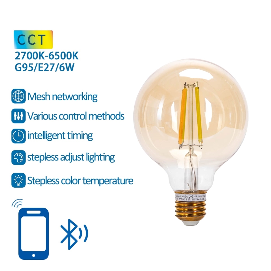 LED Dimmable bulb FILAMENT MESH Smart G95 E27/6W/230V 2700-6500K - Aigostar