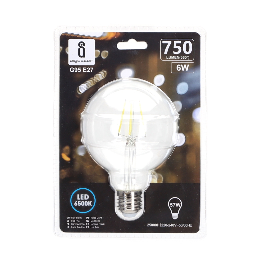 LED Bulb FILAMENT G95 E27/6W/230V 6500K - Aigostar