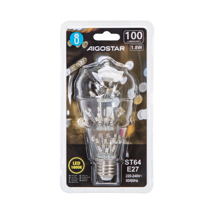 LED Bulb FILAMENT ST64 E27/1,8W/230V 1800K - Aigostar