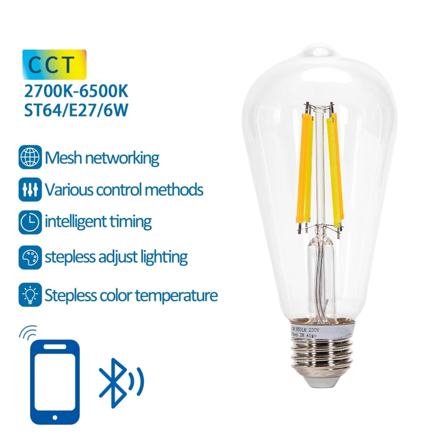 LED Dimmable bulb FILAMENT MESH Smart ST64 E27/6W/230V 2700-6500K - Aigostar