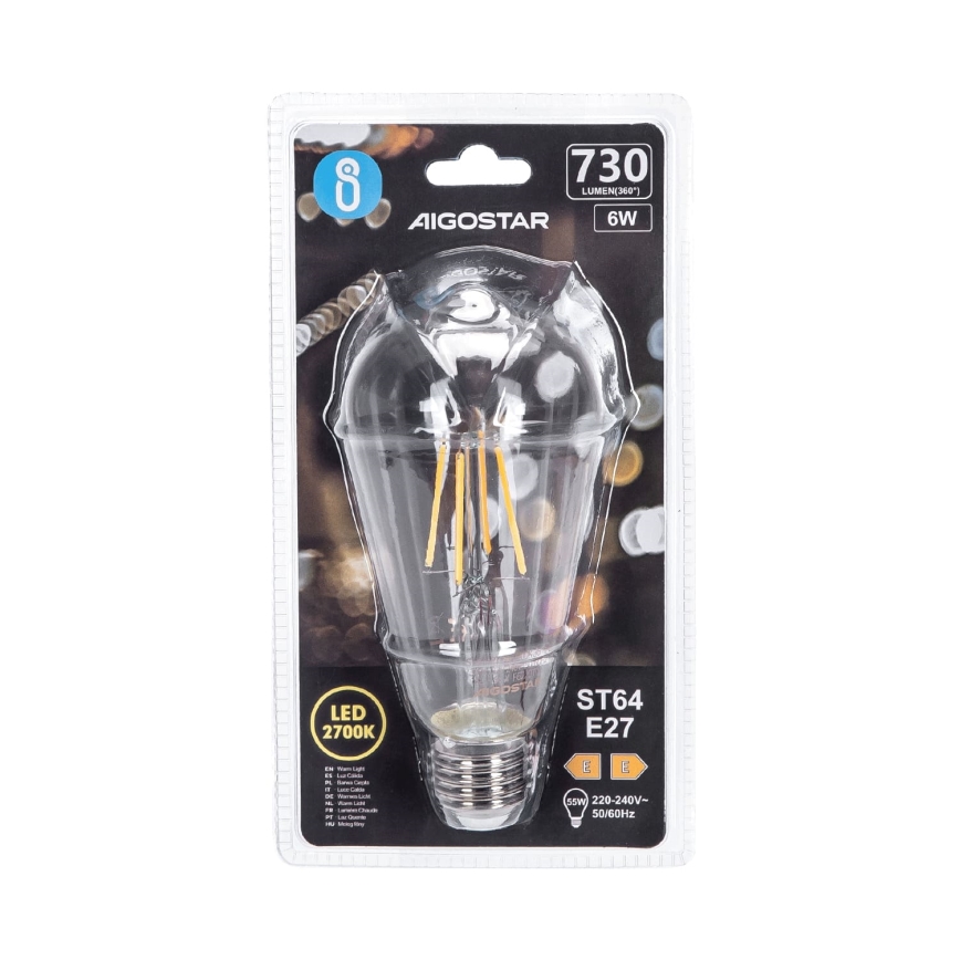 LED Bulb FILAMENT ST64 E27/6W/230V 2700K - Aigostar