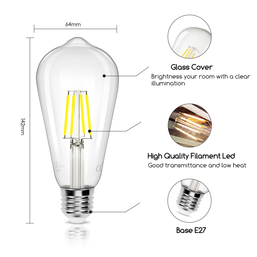 LED Bulb FILAMENT ST64 E27/6W/230V 6500K - Aigostar