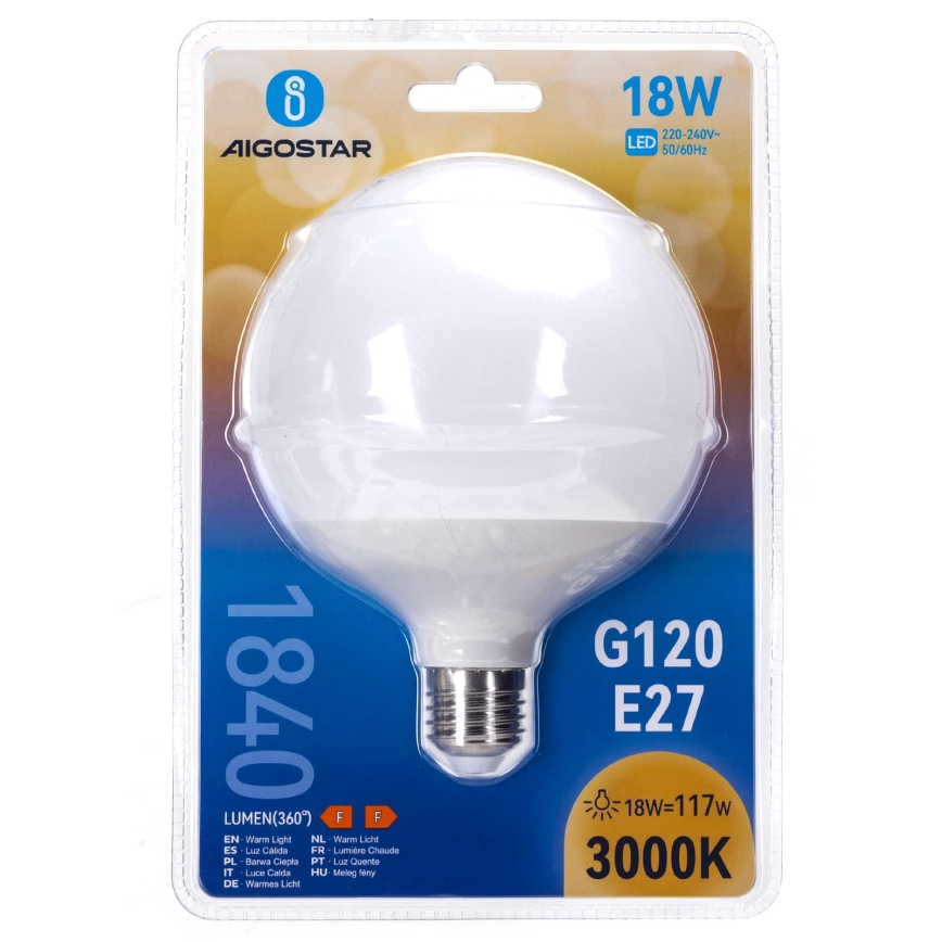 LED Bulb G120 E27/18W/230V 3000K - Aigostar
