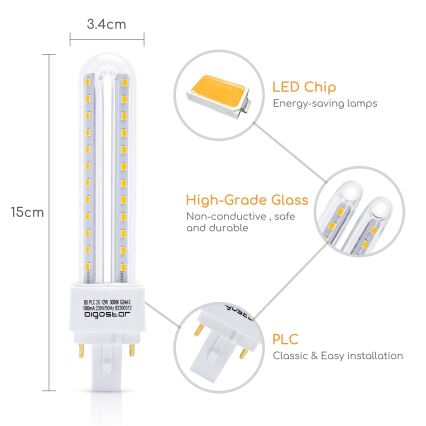 LED bulb G24D-3/12W/230V 3000K - Aigostar