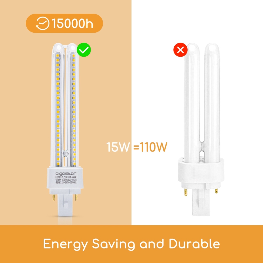 LED Bulb G24D-3/15W/230V 4000K - Aigostar