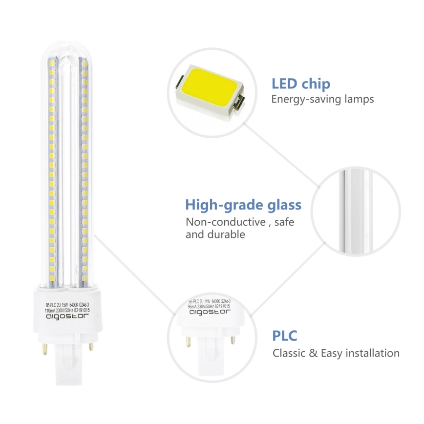 LED Bulb G24D-3/15W/230V 6500K - Aigostar
