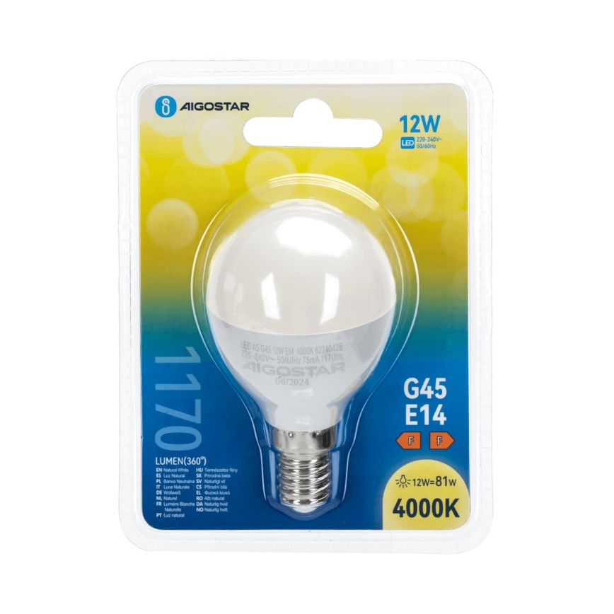 LED Bulb G45 E14/12W/230V 4000K - Aigostar