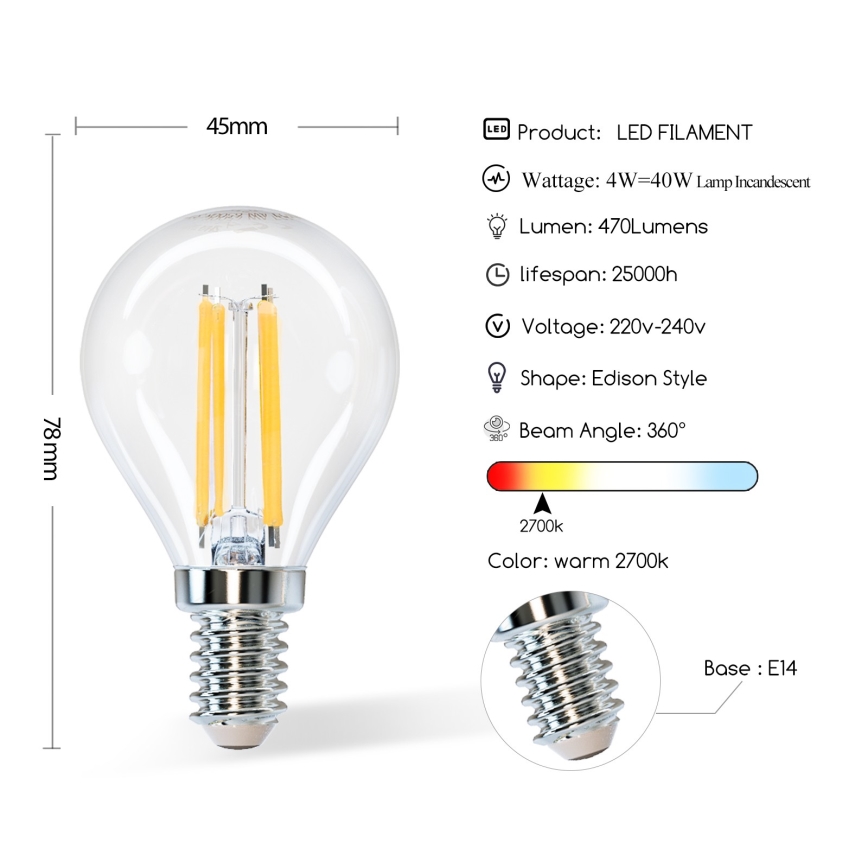 LED Bulb G45 E14/4W/230V 2700K - Aigostar