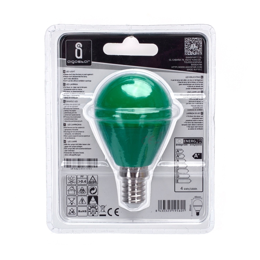 LED Bulb G45 E14/4W/230V green - Aigostar