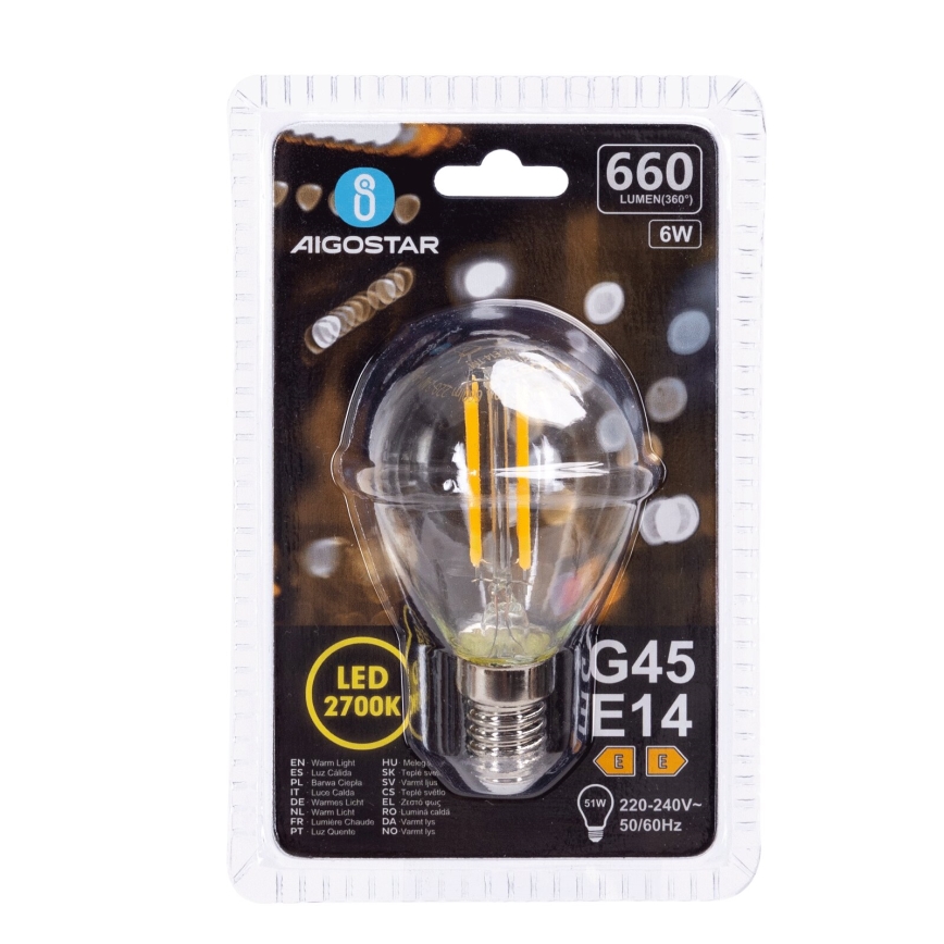 LED Bulb G45 E14/6W/230V 2700K - Aigostar
