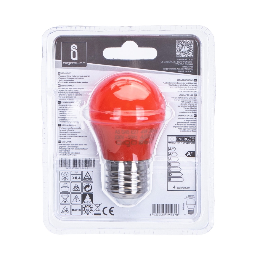 LED Bulb G45 E27/4W/230V orange - Aigostar