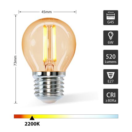 LED bulb G45 E27/6W/230V 2200K - Aigostar